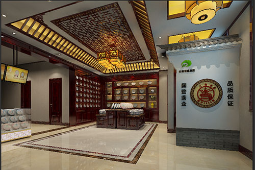 新龙古朴典雅的中式茶叶店大堂设计效果图